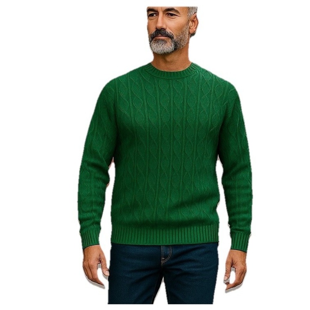 Vtg Towncraft Men's Sweater Crew Neck Cotton Blend XL Green Fisherman Preppy